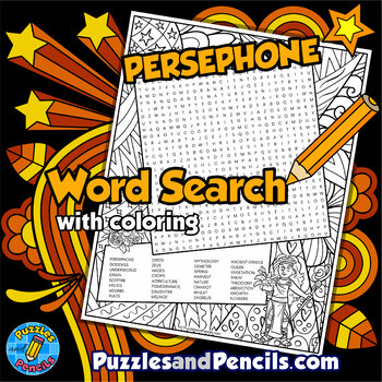 Preview of Persephone Word Search Puzzle with Coloring | Greek Mythology Wordsearch