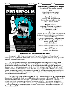 Preview of Persepolis Film (2007) Study Guide Movie Packet