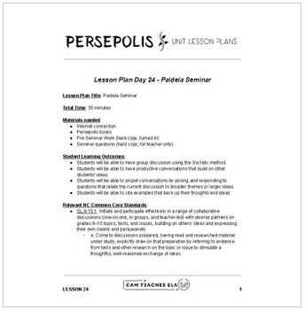 Preview of Persepolis Paideia Seminar Lesson (Lesson, Activities, + Powerpoint)