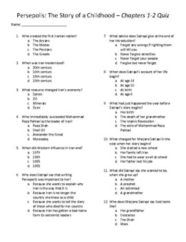 Preview of Persepolis Quizzes - Chapters 1-19 with Answer Key