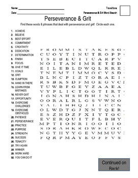 Preview of Perseverance & Grit Word Search and Dictionary Activity
