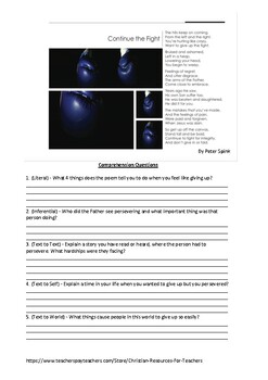 Preview of Perseverance - Poetry Reading Comprehension Worksheet
