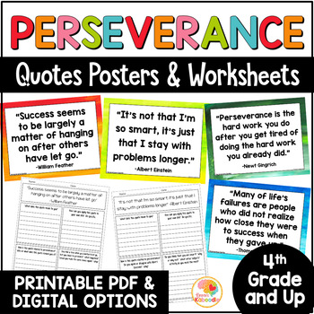 Preview of Perseverance Posters: Perseverance Character Traits Quotes Activities