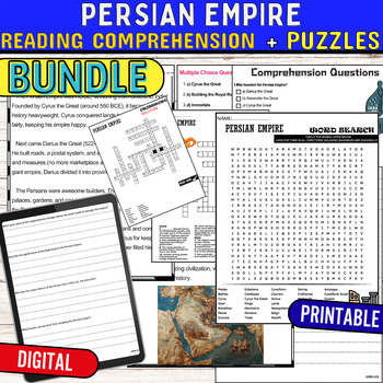 Preview of Persian Empire Reading Comprehension Passage,PUZZLES,Quiz,Digital BUNDLE