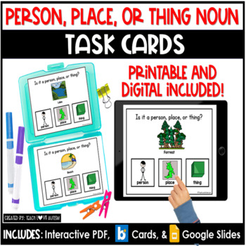 Preview of Person, Place, or Thing Noun | Language Arts  | Reading Task Cards | Boom Cards