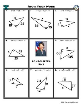 Person Puzzle - Pythagorean Theorem - Condoleezza Rice Worksheet
