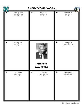 Person Puzzle - Systems with Elimination - Nelson Mandela Worksheet