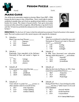 Person Puzzle - Law of Cosines - Marie Curie Worksheet by Clark