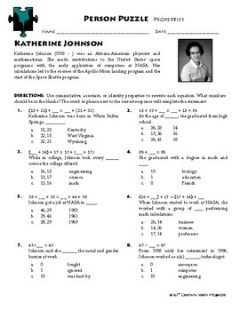 Person Puzzle - Properties - Katherine Johnson Worksheet by Clark