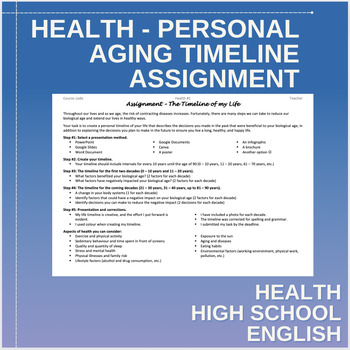 Preview of Personal Aging Timeline Assignment - Health - English