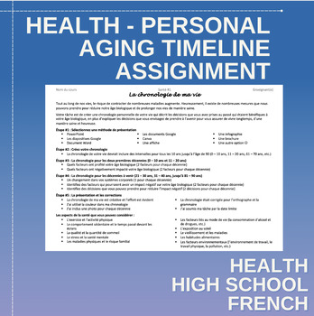 Preview of Personal Aging Timeline Assignment - Health/Santé, French/français