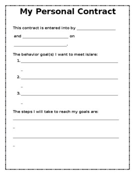 Personal Behavior Contract Elementary by Chelsea Dyer TpT