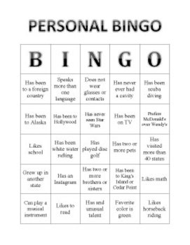 Personal Bingo | Get to Kno... by Middle School Math Resource ...