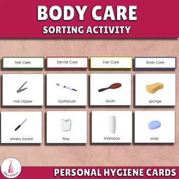Preview of Personal Hygiene Tools Montessori Sorting Activity My Body