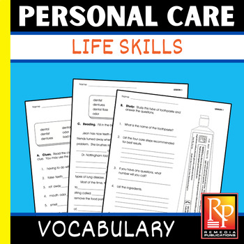 Preview of Personal Care Words Worksheets - Life Skills Vocabulary - Survival and First Aid