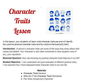 Preview of Personal Character Traits Lesson
