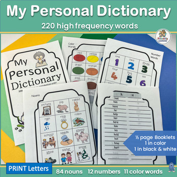 Preview of Personal Dictionary - Learn 220 Sight Words, 84 Nouns, Color & Number Words