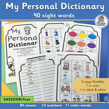 Preview of Personal Dictionary for 90 Tricky Words aligns with Jolly Phonics - SASSOON Font