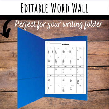 Preview of Personal Editable Word Wall | Writing Folder | High Frequency Words