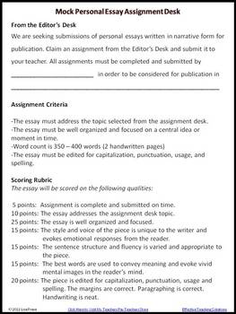 Personal Essay Mock Assignment Desk Student Writing Activity By