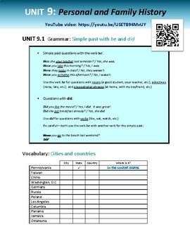 Preview of Personal/Family History-simple past, be vs. did (ESL YouTube video & printables)