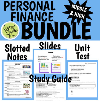Preview of Personal Finance BUNDLE: Notes, Presentation, Study Guide, Test (SS8E3)