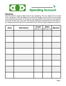 Preview of Personal Finance: Basic Spending Account with Credit, Debit and Balance