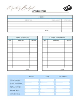 Preview of Personal Finance Budget, Fixed/Variable Expense, Money Management, Monthly Track