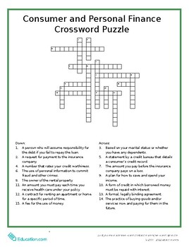 Personal Finance Crossword Puzzle by Oasis EdTech TPT