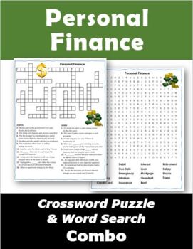 Personal Finance Crossword Puzzle Word Search Combo TpT