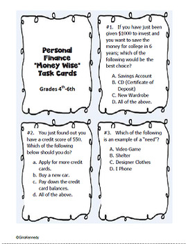 5th grade financial literacy personal finance math unit 5 10 by gina kennedy