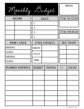 simple monthly budget worksheet black and white