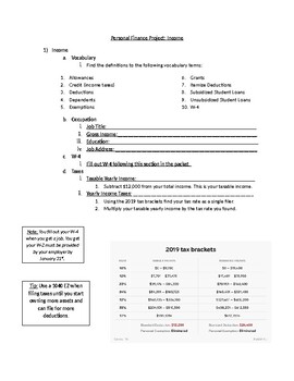 Preview of Personal Finance Project: Income Section