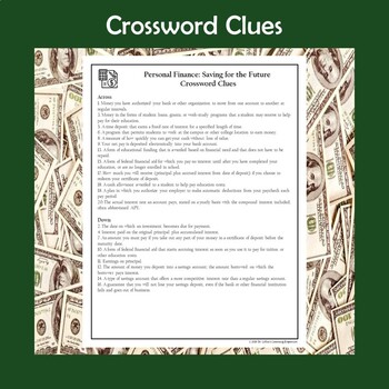 Personal Finance Saving for the Future Crossword Puzzle TpT