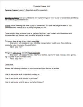 Preview of Personal Finance Unit (Lesson plans, presentation, and 2 page Quiz, 4 days!)