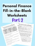 Personal Finance Vocabulary Fill-in-the-blank Worksheets P