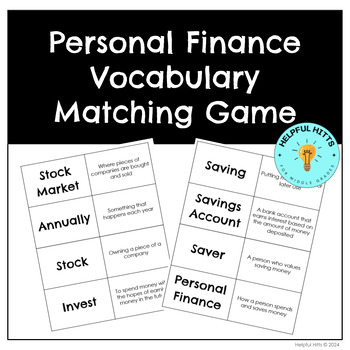Preview of Personal Finance Vocabulary Matching Game- Editable with Google Slides!