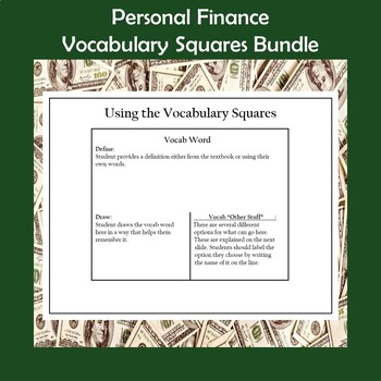 Preview of Personal Finance Vocabulary Squares Bundle