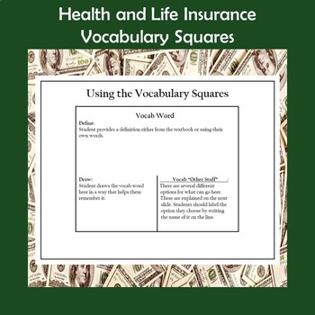 Preview of Personal Finance Vocabulary Squares-Health and Life Insurance