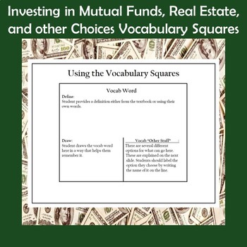 Preview of Personal Finance Vocabulary Squares-Investing in Mutual Funds and Real Estate