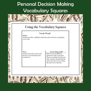 Preview of Personal Finance Vocabulary Squares-Personal Decision Making