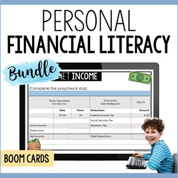 Preview of Personal Financial Literacy Boom Card Bundle - Income, Taxes & Balancing Budgets