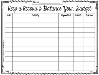 personal financial literacy 5th grade keeping recordsbalance a budget