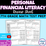 Personal Financial Literacy 7th Grade Math Test Review She