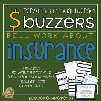 Preview of Financial Literacy - INSURANCE - Bell Work & Prompts