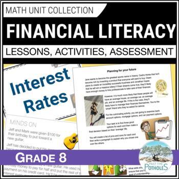 Preview of Financial Literacy Ontario Grade 8 Math Unit Budget Simple & Compound Interest