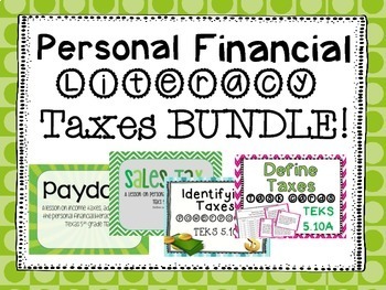 Preview of Personal Financial Literacy Taxes TEKS 5.10A BUNDLE
