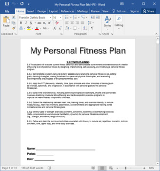 personal fitness plan essay
