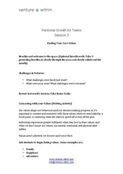 Preview of Personal Growth for Teens - Finding Your Core Values