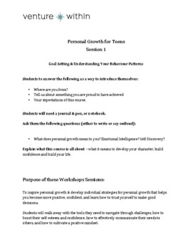 Preview of Personal Growth for Teens - Goal Setting & Understanding Your Behaviour Patterns